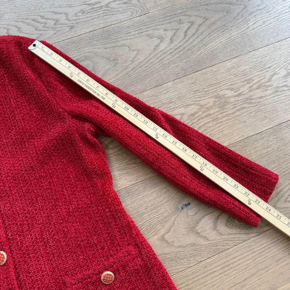 St. John Collection Red Wool Knit Skirt Suit Set Marie Gray Jacket Skirt Sz 14‎